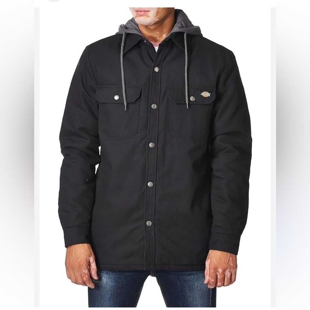 Dickies Mens Black Quilted Lined Hooded Work Jacket Size L G